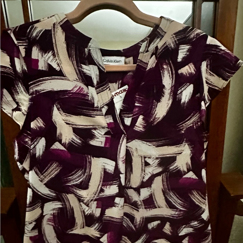 Calvin Klein Women's Brushstroke Top - Purple and Cream